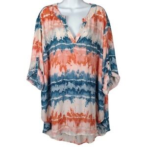 Cato Sportswear 3/4 SLEEVE Blouse Women's XL Shirt. Summer. Spring. Orange Blue